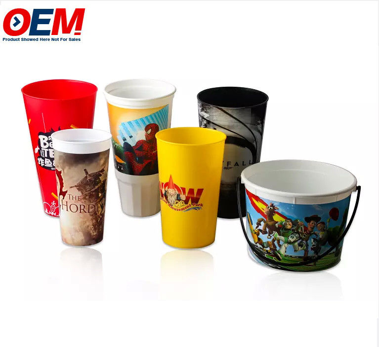 OEM حاوية جيدة الجودة طباعة مخصصة البلاستيك كرتون البوبكورن دلو حوض كوب مع غطاء للترويج